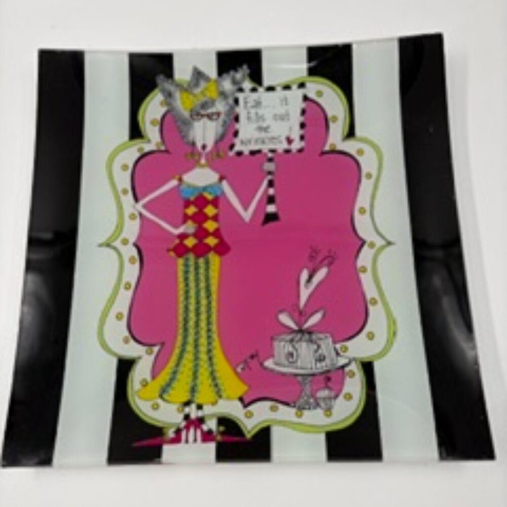 Transpac Collectible Glass Decorative Food Safe Plate Wrinkles Illustration